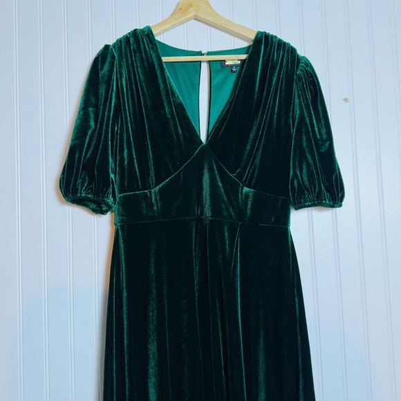 ALEXIA ADMOR Nola V-Neck Puff Sleeve Fit & Flare Drees Deep Green Size 8 Unlined - Picture 4 of 15